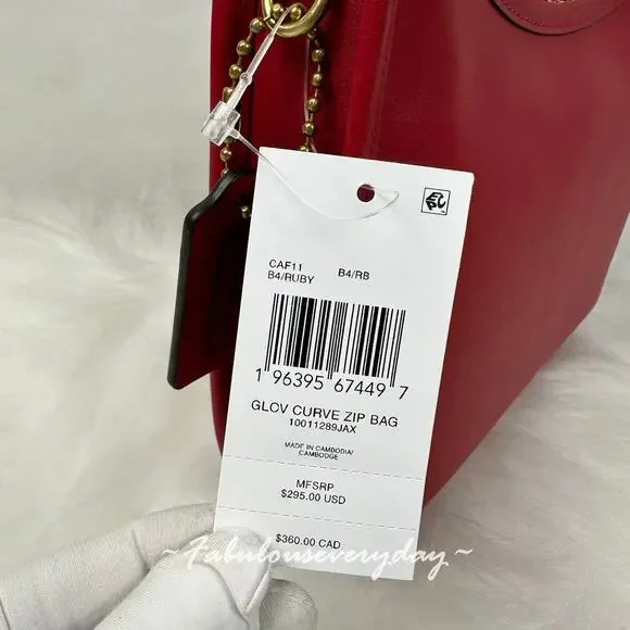 Coach Curve Zip Shoulder Bag Glovetanned Leather CAF11 Brass/Ruby Red NWT
